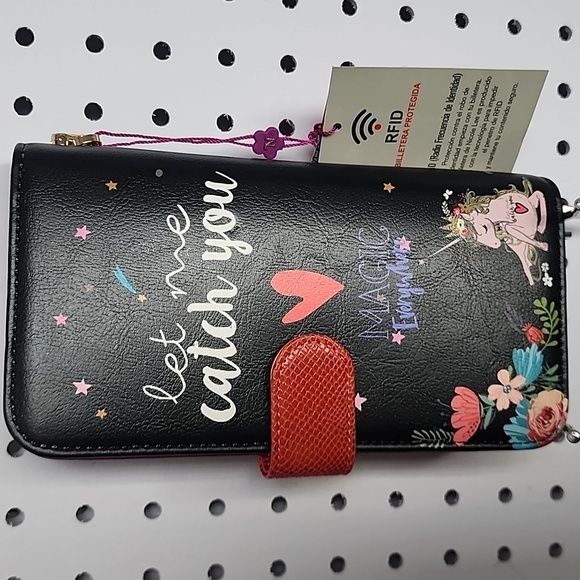 Nicole Lee Black Wallet with Colorful Floral Design and a Pair of Earrings - Picture 9 of 10